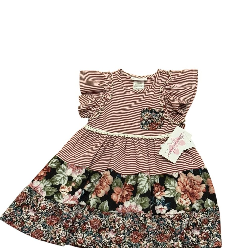 Bonnie Jean Floral & Stripe Ruffle Dress – Size 4 – NWT